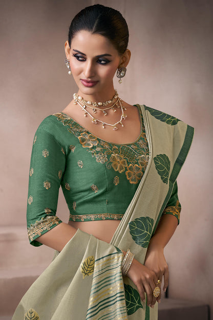 Bucolic Green Viscose Cotton Silk Saree With Energetic Blouse Piece