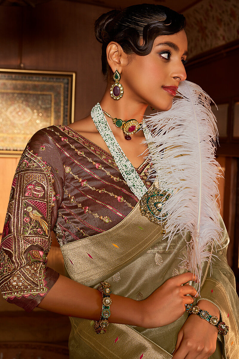 Adorable Pista Paithani Silk Saree With Ideal Blouse Piece
