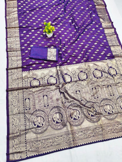Dissemble Purple Pure Zari Weaving Banarasi Silk Saree With Majestic Blouse Piece