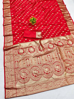 Scintilla Red Pure Zari Weaving Banarasi Silk Saree With Sophisticated Blouse Piece