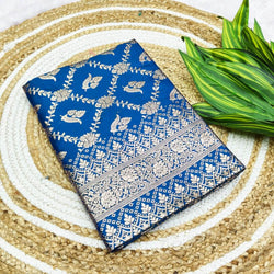 Glowing Blue Pure Zari Weaving Banarasi Silk Saree With Prominent Blouse Piece