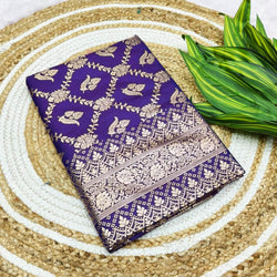 Groovy Purple Pure Zari Weaving Banarasi Silk Saree With Incomparable Blouse Piece