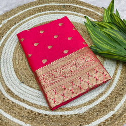 Resonant Dark Pink Pure Zari Weaving Banarasi Silk Saree With Eclat Blouse Piece