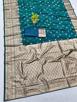 Aplomb Rama Pure Zari Weaving Banarasi Silk Saree With Fragrant Blouse Piece