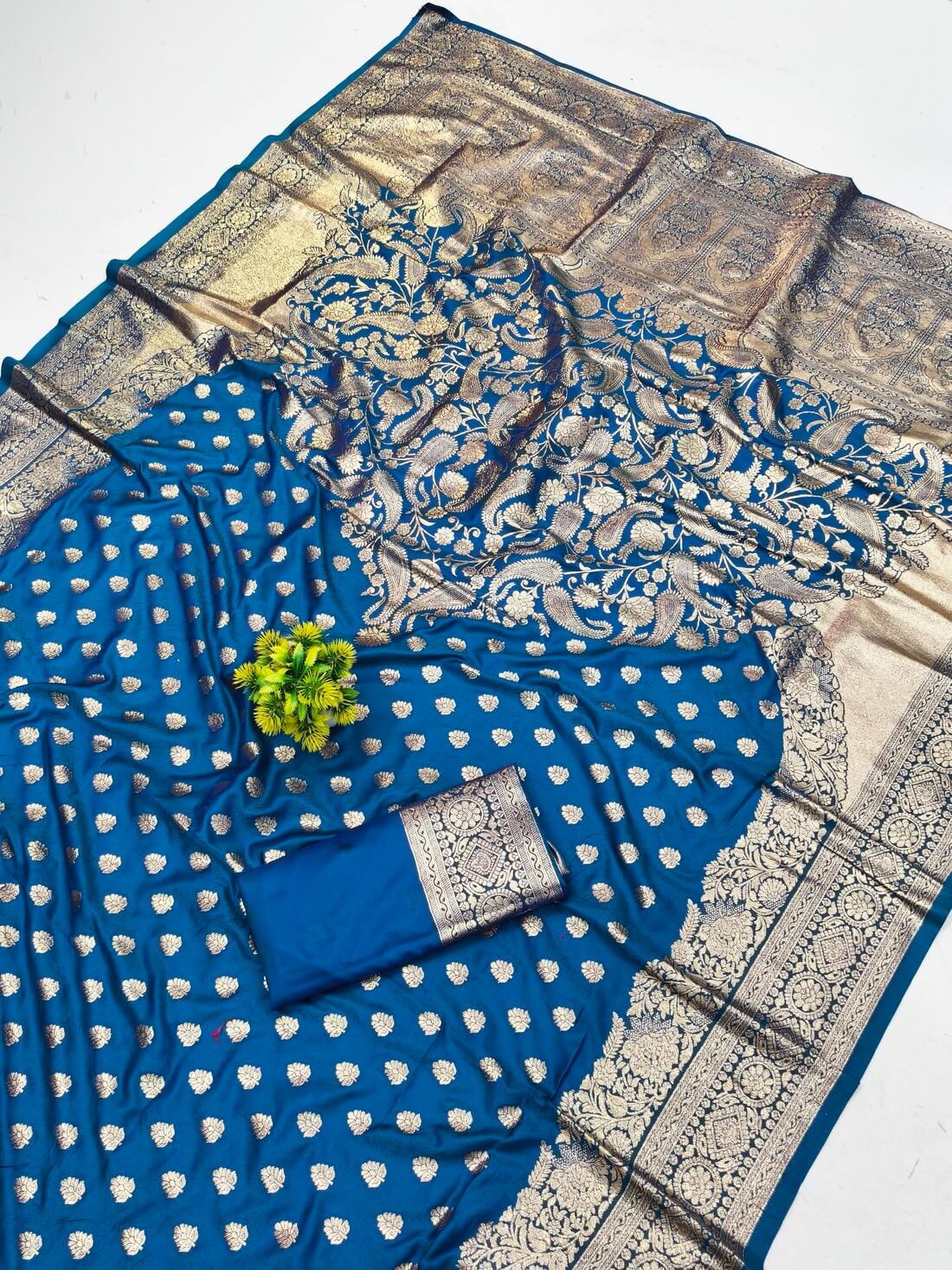 Glamorous Blue Pure Zari Weaving Banarasi Silk Saree With Opulent Blouse Piece