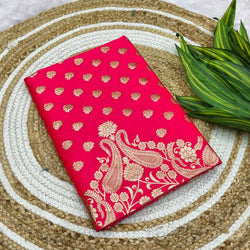 Tantalizing Dark Pink Pure Zari Weaving Banarasi Silk Saree With Gleaming Blouse Piece