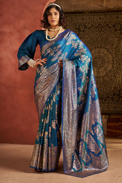 Propinquity Rama Pure Zari Weaving Banarasi Silk Saree With Entrancing Blouse Piece