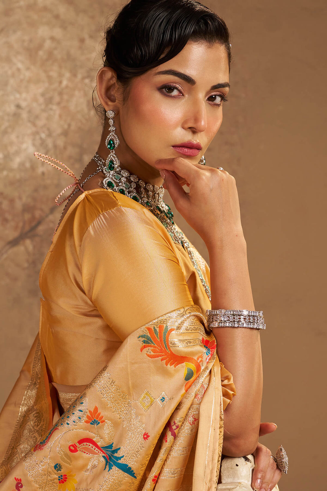 Majestic Beige Pure Zari Weaving Banarasi Silk Saree With Mellifluous Blouse Piece