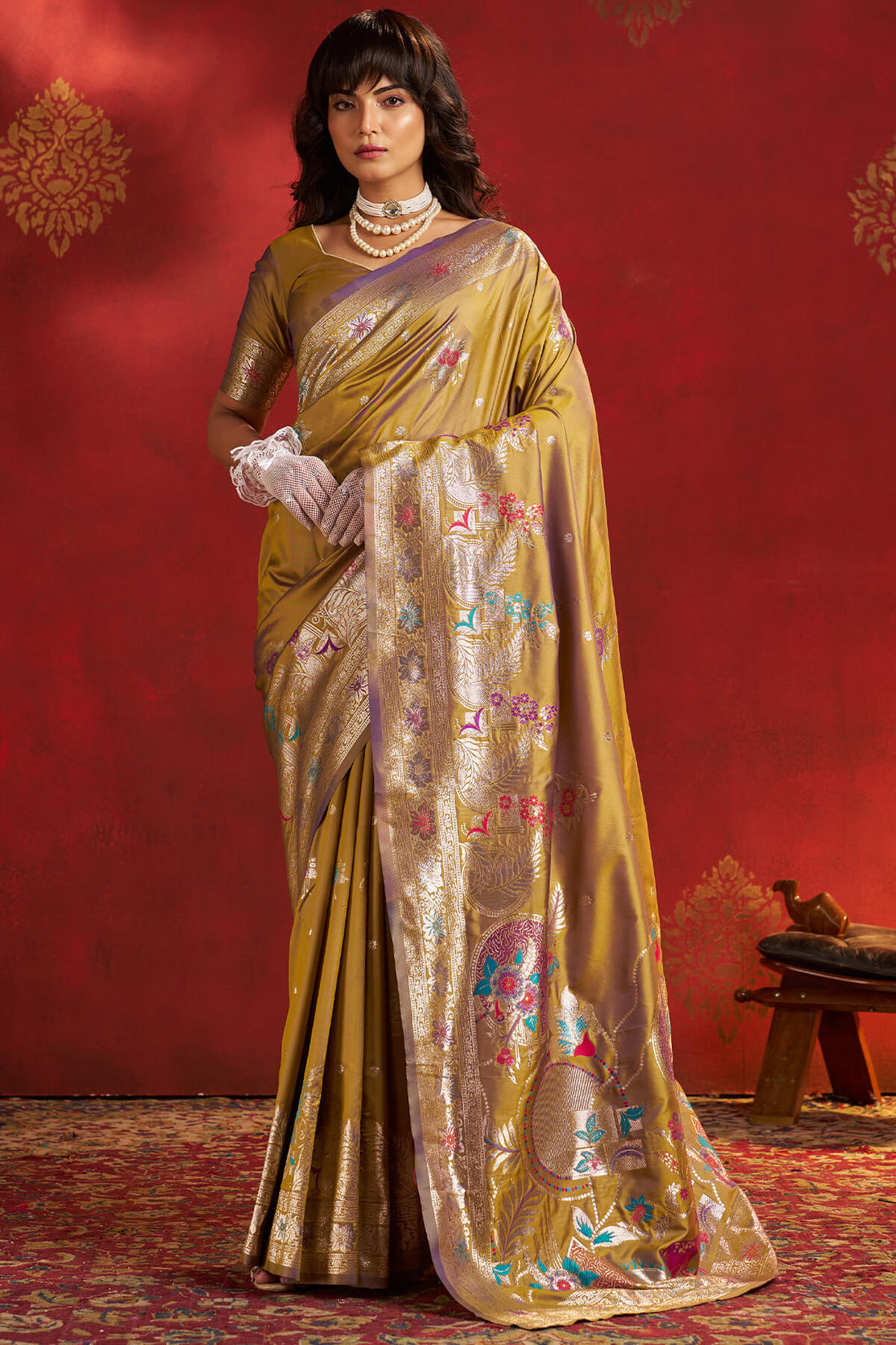 Transcendent Mustard Pure Zari Weaving Banarasi Silk Saree With Phenomenal Blouse Piece