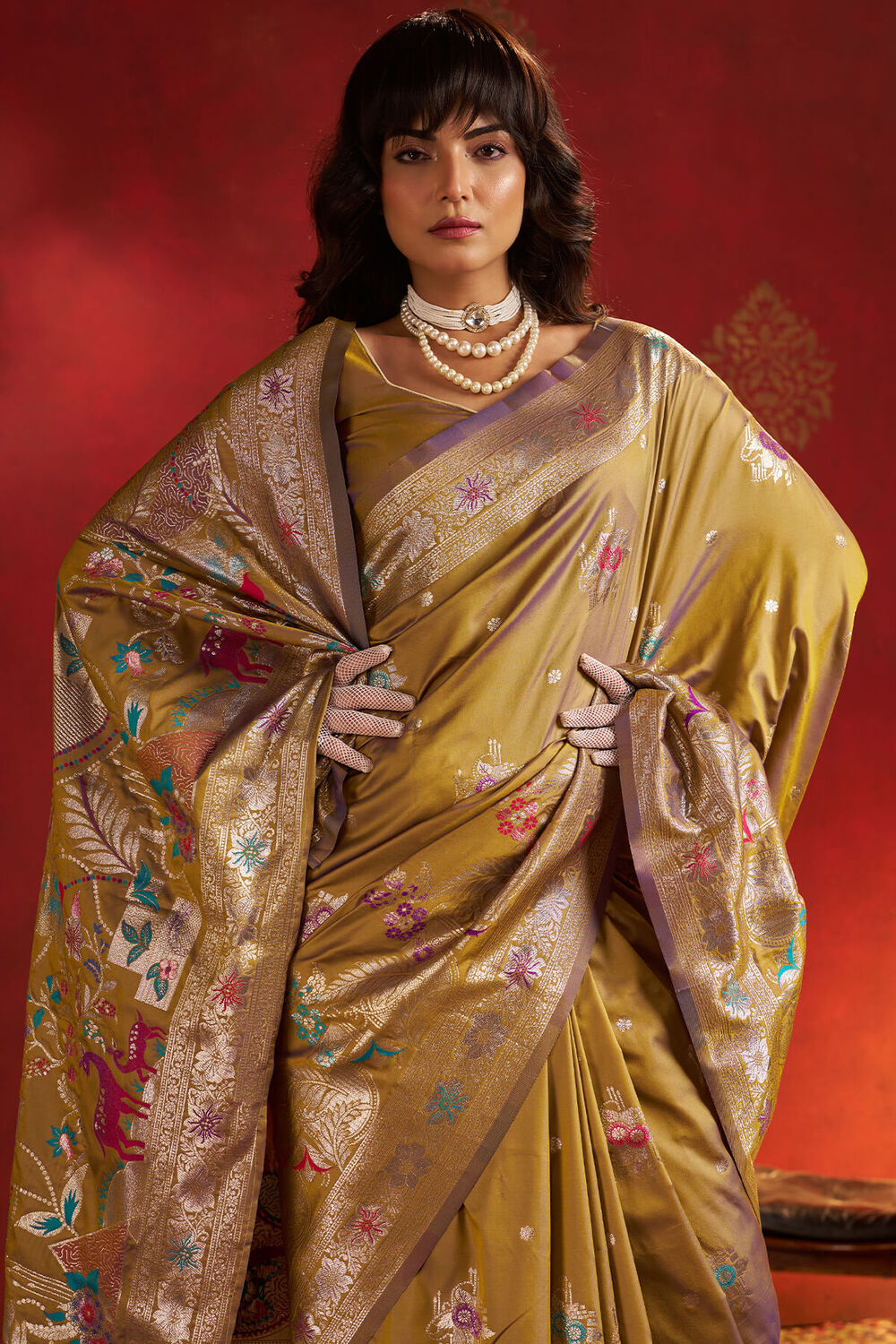 Transcendent Mustard Pure Zari Weaving Banarasi Silk Saree With Phenomenal Blouse Piece