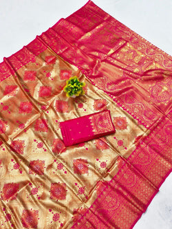 Redolent Dark Pink Kanjivaram Silk Saree With Pleasurable Blouse Piece