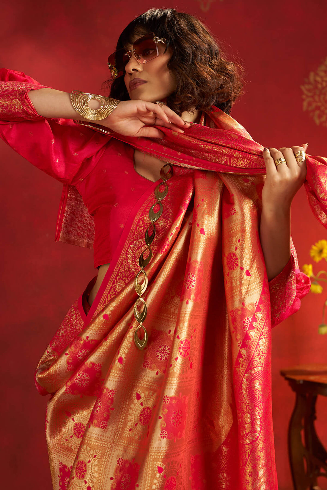 Redolent Dark Pink Kanjivaram Silk Saree With Pleasurable Blouse Piece