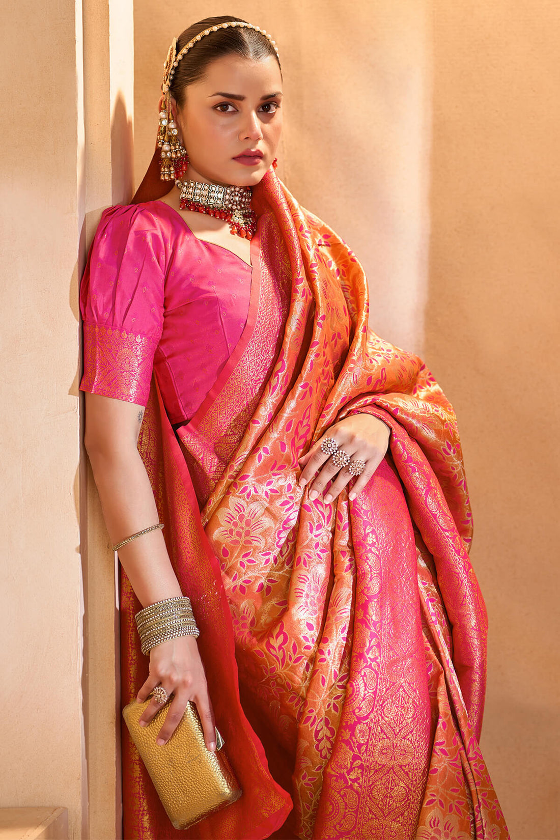 Verdant Dark Pink Kanjivaram Silk Saree With Beautiful Blouse Piece