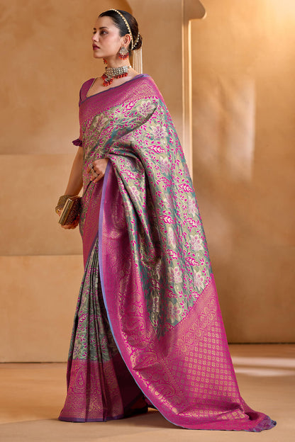 Brood Rama Kanjivaram Silk Saree With Splendiferous Blouse Piece
