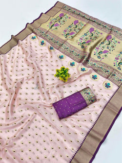 Stylish Baby Pink Organza Paithani Silk Saree With Piquant Blouse Piece