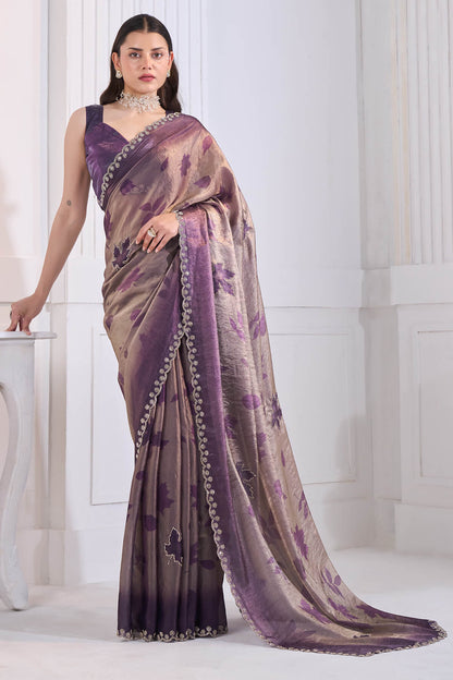 Majestic Purple Jarkan Work Fandy Silk Saree
