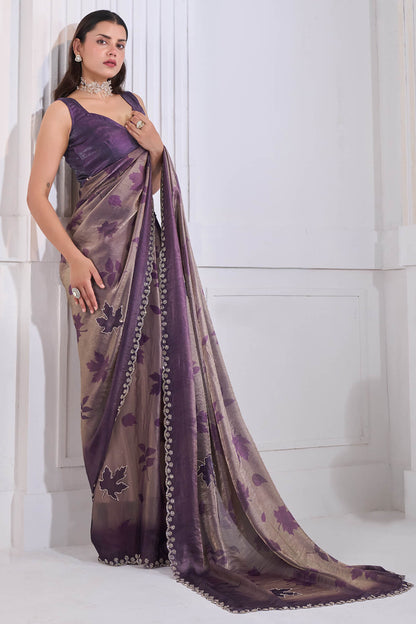 Majestic Purple Jarkan Work Fandy Silk Saree