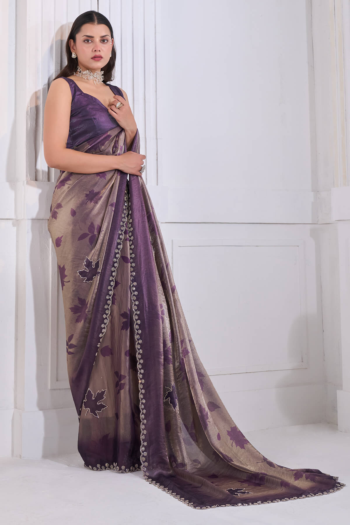 Majestic Purple Jarkan Work Fandy Silk Saree