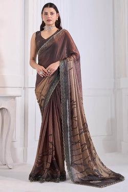 Snazzy Brown Jarkan Work Fandy Silk Saree