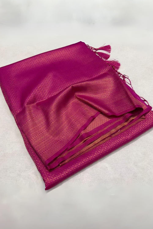 Load image into Gallery viewer, Girlish Dark Pink Kanjivaram Silk Saree With Intricate Blouse Piece
