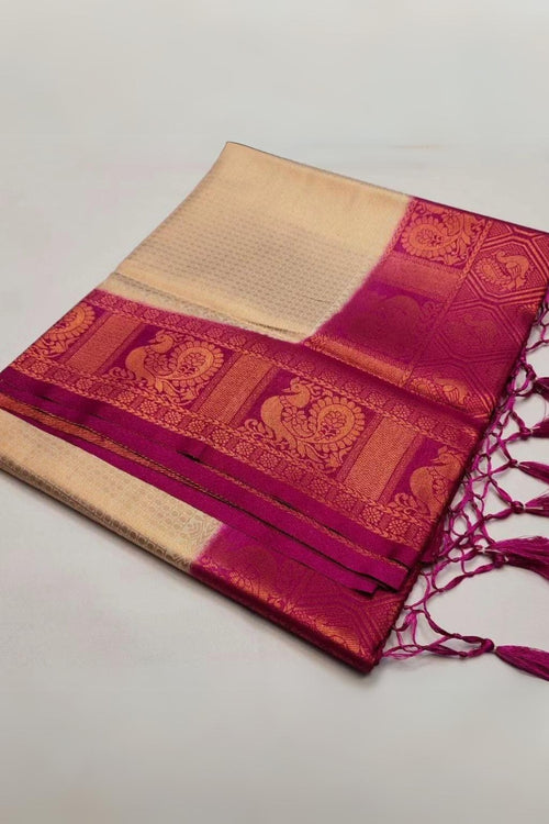 Load image into Gallery viewer, Trendy Beige Kanjivaram Silk Saree With Lovely Blouse Piece
