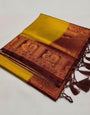 Adoring Mustard Kanjivaram Silk Saree With Ailurophile Blouse Piece