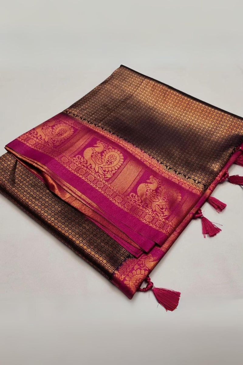 Exuberant Purple Kanjivaram Silk Saree With Improbable Blouse Piece