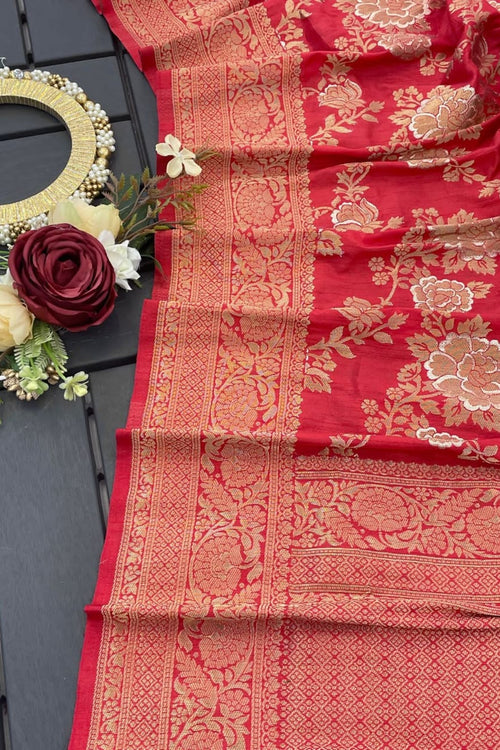 Load image into Gallery viewer, Mesmeric Red Soft Soft Banarasi Silk With Glorious Blouse Piece
