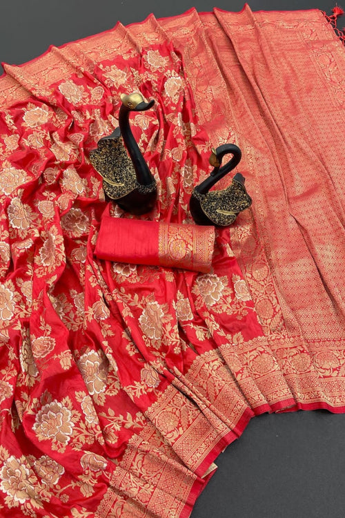 Load image into Gallery viewer, Mesmeric Red Soft Soft Banarasi Silk With Glorious Blouse Piece
