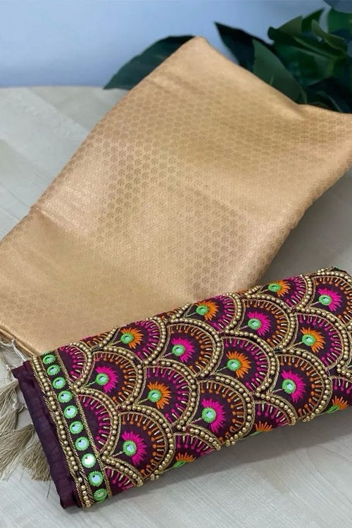 Load image into Gallery viewer, Bucolic Beige Kanjivaram Silk Saree With Two Fugacious Blouse Piece
