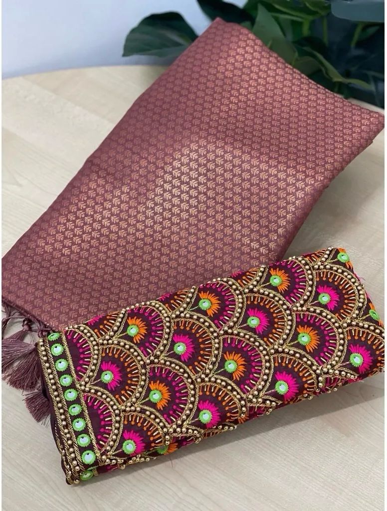 Demesne Brown Kanjivaram Silk Saree With Two Fairytale Blouse Piece