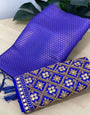 Deserving Royal Blue Kanjivaram Silk Saree With Two Impressive Blouse Piece