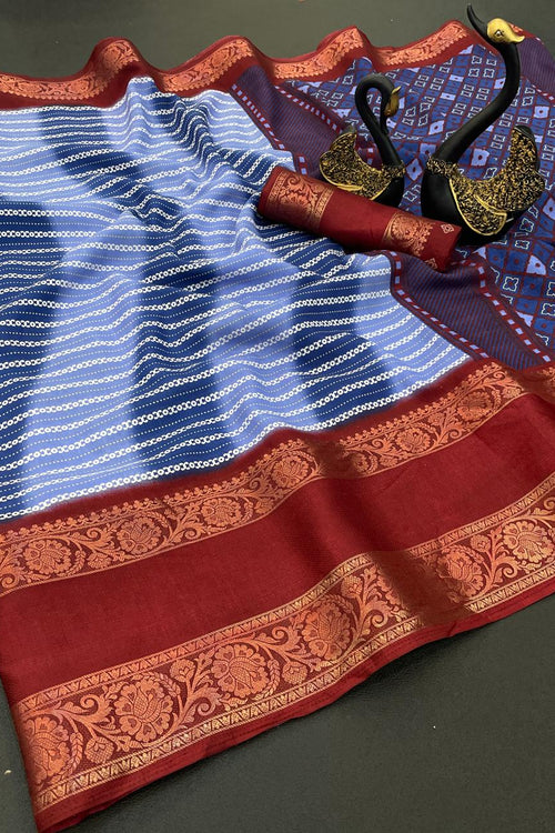 Load image into Gallery viewer, Girlish Blue Digital Printed Dola Silk Saree With Desiring Blouse Piece
