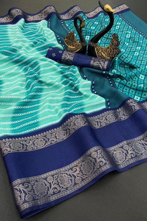 Load image into Gallery viewer, Arresting Firozi Digital Printed Dola Silk Saree With Opulent Blouse Piece
