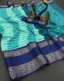 Arresting Firozi Digital Printed Dola Silk Saree With Opulent Blouse Piece