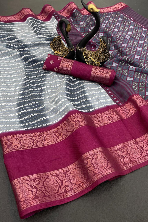 Load image into Gallery viewer, Mesmeric Grey Digital Printed Dola Silk Saree With Pleasant Blouse Piece
