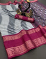 Mesmeric Grey Digital Printed Dola Silk Saree With Pleasant Blouse Piece