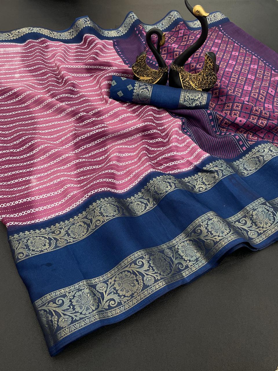 Adoring Pink Digital Printed Dola Silk Saree With Traditional Blouse Piece