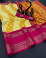 Elision Yellow Digital Printed Dola Silk Saree With Forbearance Blouse Piece