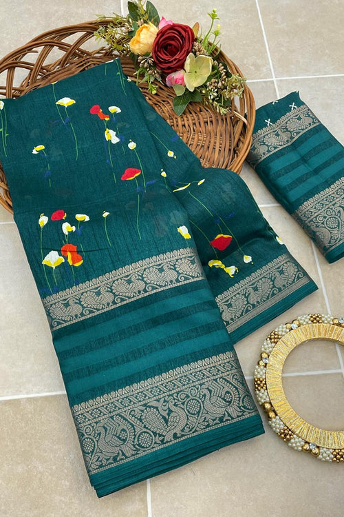 Load image into Gallery viewer, Glorious Rama Digital Printed Dola Silk Saree With Entrancing Blouse Piece
