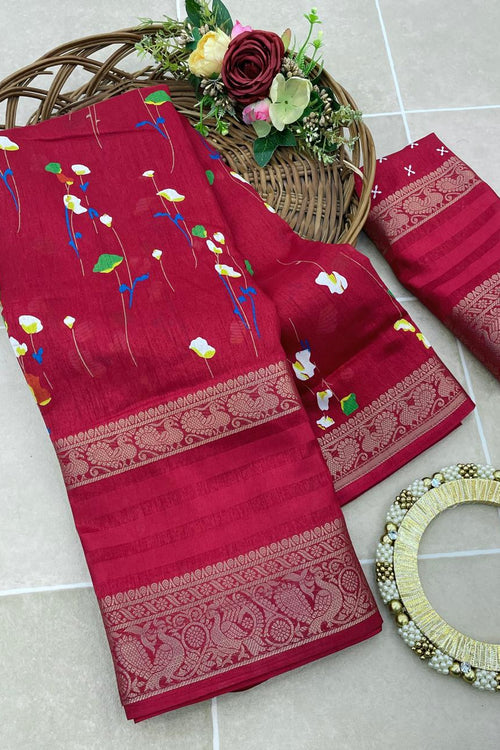 Load image into Gallery viewer, Admirable Red Digital Printed Dola Silk Saree With Conflate Blouse Piece
