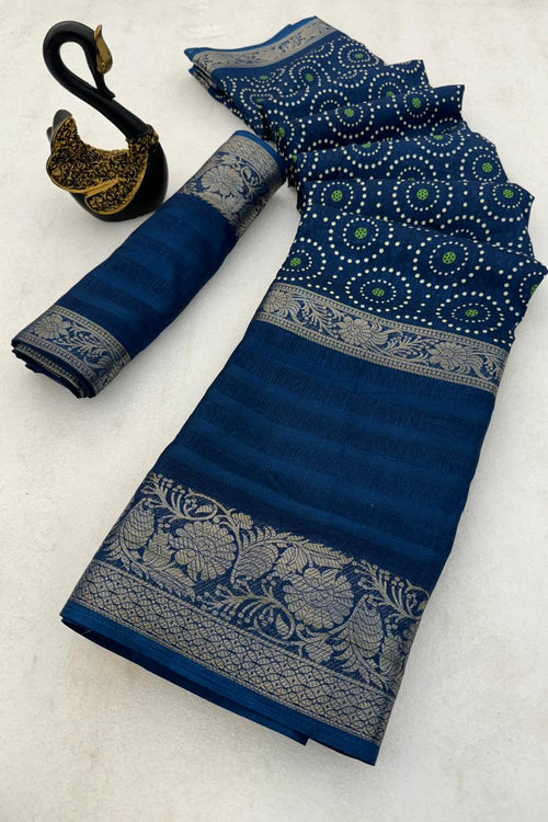 Load image into Gallery viewer, Attractive Blue Digital Printed Dola Silk Saree With Flaunt Blouse Piece
