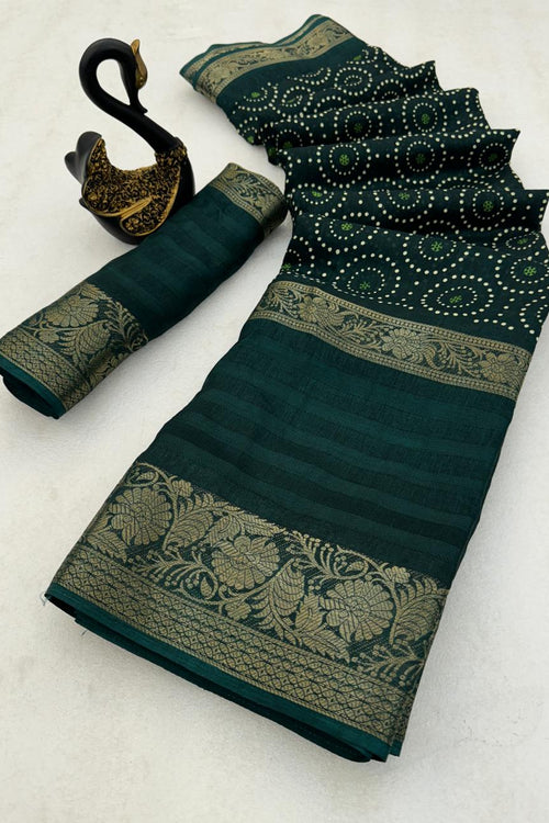 Load image into Gallery viewer, Adorning Dark Green Digital Printed Dola Silk Saree With Capricious Blouse Piece
