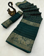 Adorning Dark Green Digital Printed Dola Silk Saree With Capricious Blouse Piece