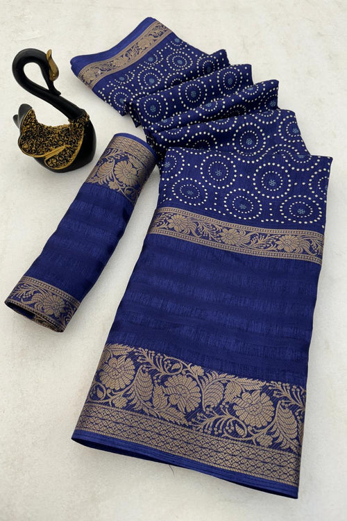 Load image into Gallery viewer, Outstanding Navy Blue Digital Printed Dola Silk Saree With Beautiful Blouse Piece
