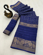 Outstanding Navy Blue Digital Printed Dola Silk Saree With Beautiful Blouse Piece