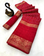 Radiant Red Digital Printed Dola Silk Saree With Preferable Blouse Piece