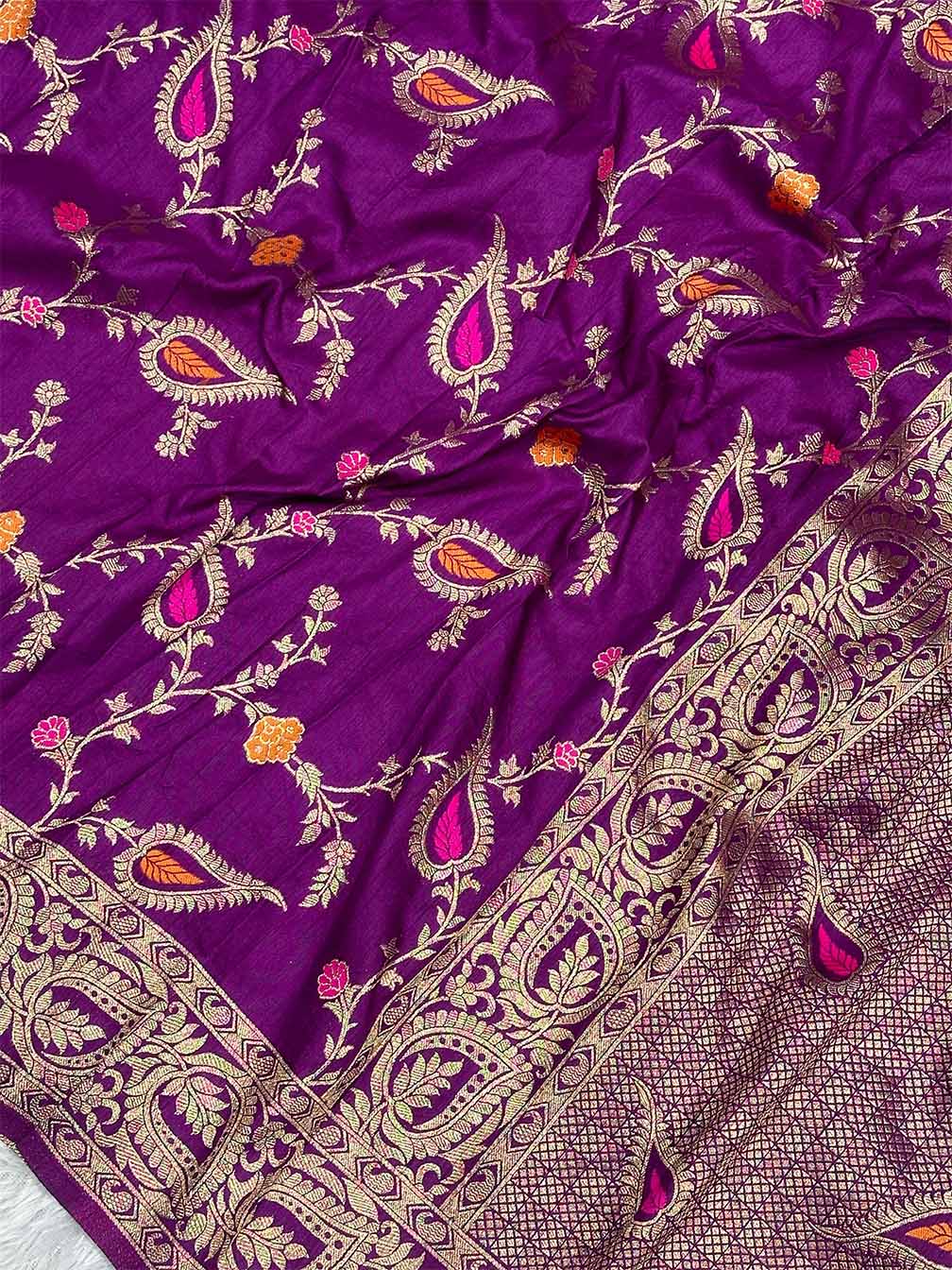 Scrumptious Purple Soft Banarasi Silk Saree With Redolent Blouse Piece