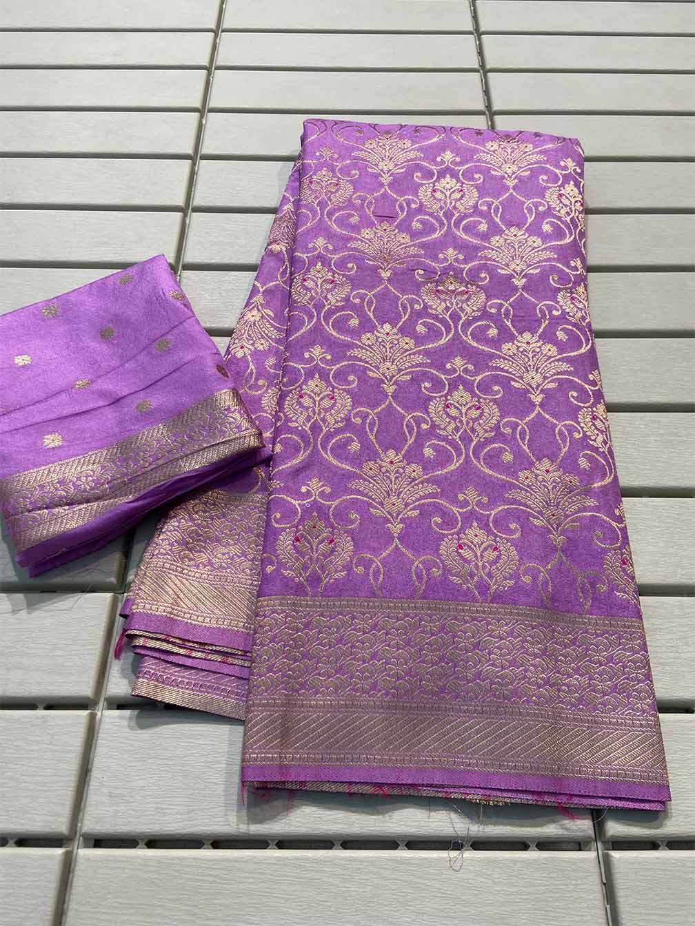 Winsome Lavender Soft Banarasi Silk Saree With Embellished Blouse Piece