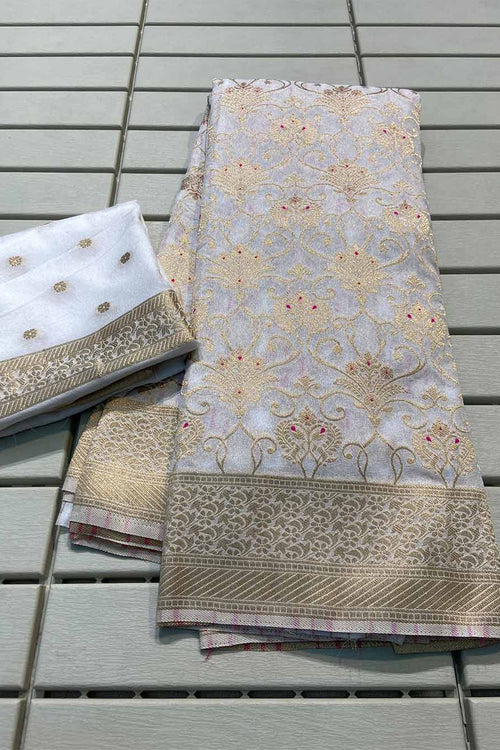 Load image into Gallery viewer, Vibrant Off White Soft Banarasi Silk Saree With Panache Blouse Piece
